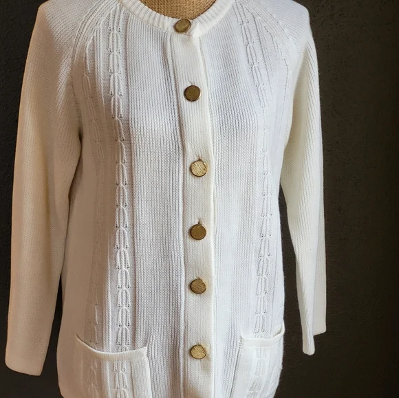 Vintage 70s Acrylic ivory cardigan size medium - Picture 8 of 12